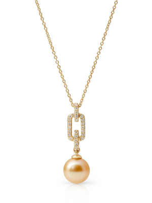 Golden South Sea Pearl & Diamond Pendant Necklace