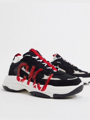 Calvin Klein Mizar Trainers In Black And Red