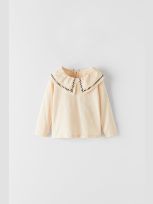 Embroidered Collar Top