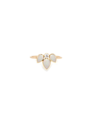 14k Opal Sunburst Diamond Ring