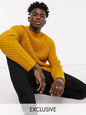 Reclaimed Vintage Inspired Waffle Texture Sweater In Mustard