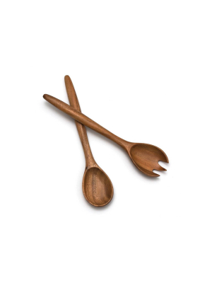 Lipper International Durable Acacia Oblong Wooden 12 Inch Salad Servers Utensils