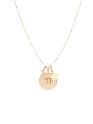 14k Gold Initial Disc Charm Necklace With Star And Diamond