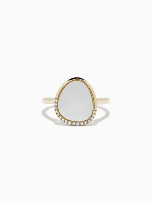 Effy 14k Yellow Gold Mother Of Pearl And Diamond Ring, 0.05 Tcw