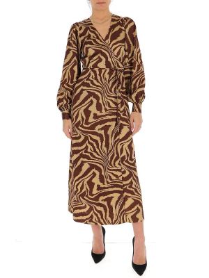 Ganni Tiger Swirl Print Wrap Dress