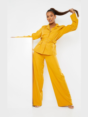 Mustard Woven Wide Leg Suit Pants