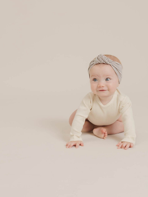 Quincy Mae Ribbed Baby Turban - Charcoal Stripe