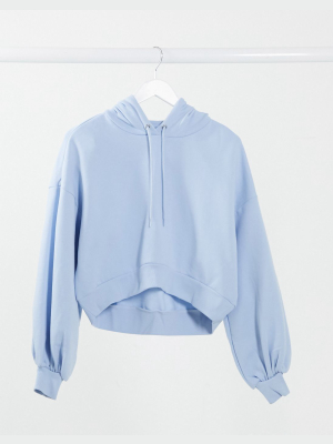 Monki Tindra Organic Cotton Cropped Hoodie In Blue