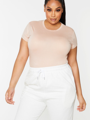 Plus Basic Nude Crew Neck Fitted T Shirt
