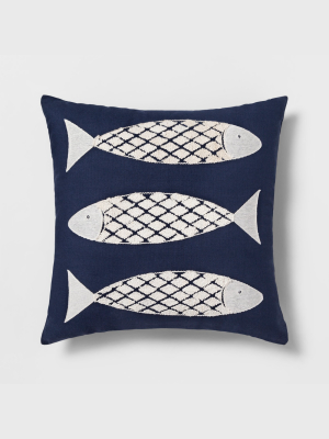 Embroidered Fish Square Throw Pillow Navy - Threshold™