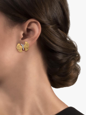 Butterfly Ginkgo 18mm Earrings With Diamonds