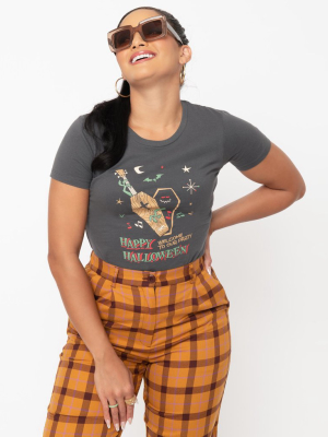 Unique Vintage Charcoal Happy Halloween Womens Graphic Tee