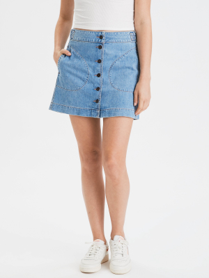 Ae Super High-waisted Denim A-line Skirt