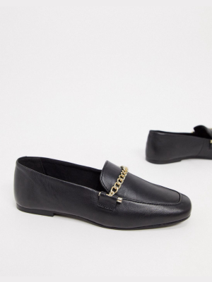 Asos Design Minute Leather Chain Loafers In Black