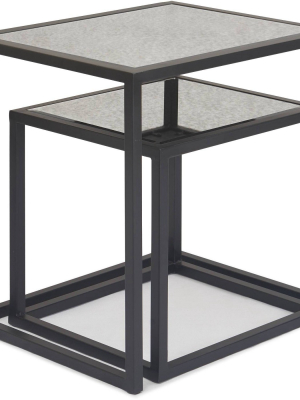 Set Of 2 Gramercy Square Mirrored Accent Tables Black - Finch