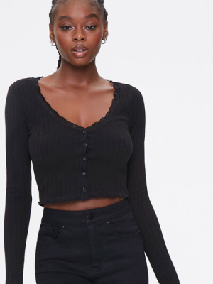 Ribbed Lace-trim Crop Top