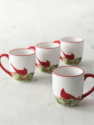 Sullivans Set Of 4 Cottage Christmas Mug 4.5"h Red