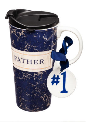 Cypress Home Beautiful Best Father Ever Ceramic Travel Cup With Tritan Lid, Mini Ornament And Matching Box - 4 X 5 X 7 Inches Indoor/outdoor Home Goods For Kitchens, Parties And Homes