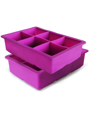 Elbee Home Jumbo Silicone Ice Cube Tray, Set Of 2 Makes 12 Cubes, Purple.