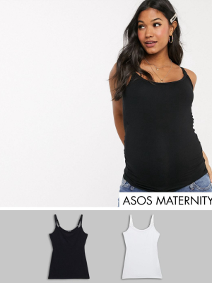 Asos Design Maternity Nursing Cami With Clips 2 Pack In Black And White