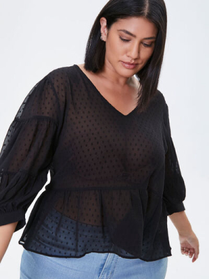 Plus Size Sheer Swiss Dot Top