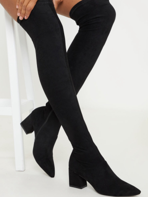 Black Low Block Heel Knee Boot