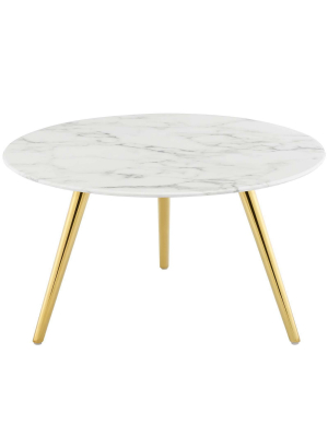 28" Lippa Round Artificial Marble Coffee Table With Tripod Base Gold/white - Modway