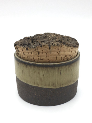 Canister W/ Bark Top | 4.5" X 3" | Brownstone/tortoise Shell
