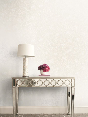 Graphic Floral Wallpaper In Metallic Pearl From The Casa Blanca Ii Collection By Seabrook Wallcoverings