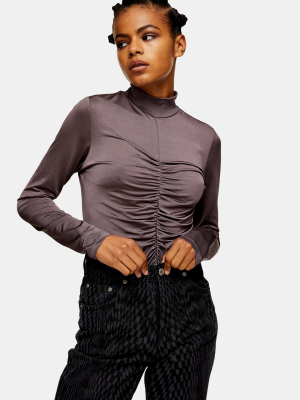 Purple Long Sleeve Slinky Ruched Top