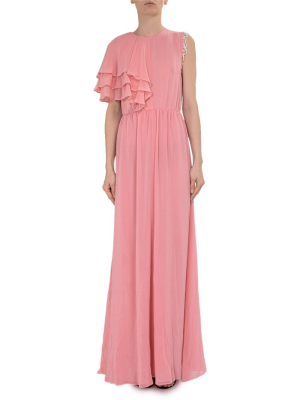 Pinko Asymmetric Ruffled Sleeve Maxi Dress