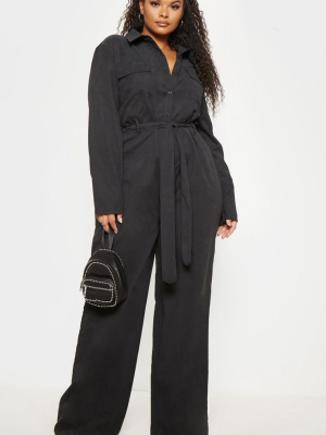 Plus Black Faux Suede Button Front Wide Leg...