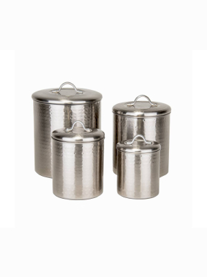 Old Dutch 4pc Brushed Nickel Hammered Canister Set