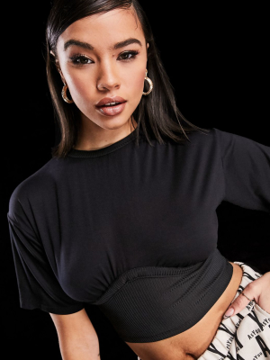 Asyou Crop T-shirt With Corset Detail In Black