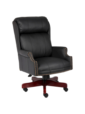 Traditional High Back Caressoftplus Chair With Mahogany Base Black - Boss Office Products
