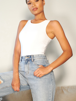 White Slinky Racer Sleeveless Bodysuit