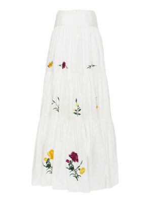 Adrina Tiered Floral-embroidered Cotton-silk Maxi Skirt