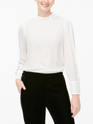 Long-sleeve Shirred Mockneck Top