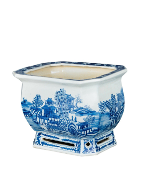 Landscape Foot Bath Planter, Blue And White