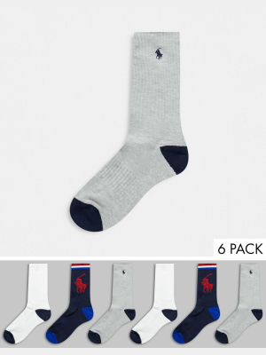 Polo Ralph Lauren 6 Pack Player Logo Crew Socks In Multi Stripe