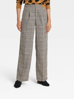 Women's Plaid High-rise Relaxed Fit Wide Leg Trousers - Who What Wear™ Brown