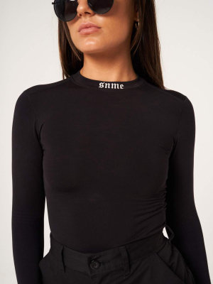 Long Sleeved High Neck Contour Top - Black