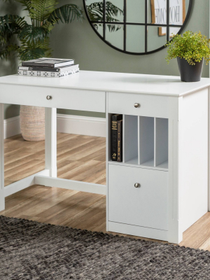 Home Office Deluxe Storage Computer Desk - White Wood - Saracina Home