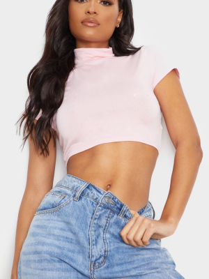 Baby Pink Basic Jersey High Neck Crop Top