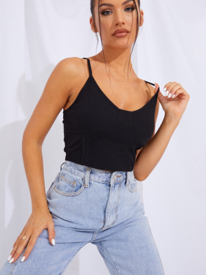 Black Crepe Bust Cup Seam Crop Top