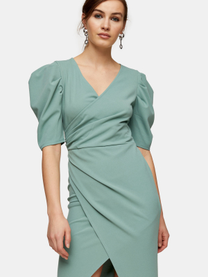 Sage Wrap Crepe Midi Dress