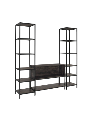 3pc Jacobsen Etagere And Console Entertainment Set Brown Ash - Crosley