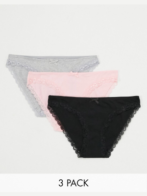 Dorina Lianne Cotton 3 Pack Underwear In Black, Gray Marl, And Pink