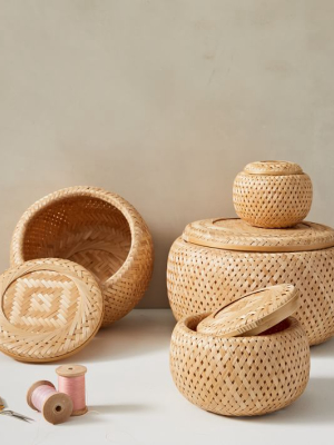 Bamboo Nesting Lidded Baskets Set Of 4 - Natural