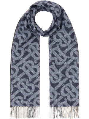 Burberry Tb Monogram Patterned Fringed Scarf